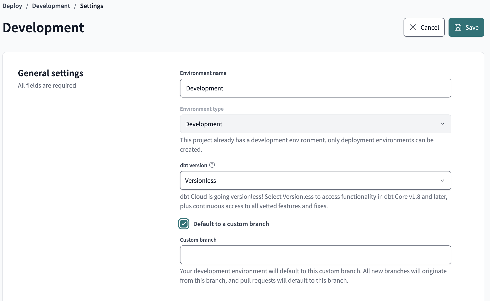 Configuring a custom base repository branch